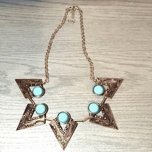 Vintage statement necklace turquoise stone aqua blue gold